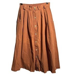 Vintage Gitano Orange Linen Blend Button Down Midi Skirt Sz 10 Boho VTG 80s 90s